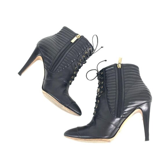 🟣🟣🟣 COYE NOKES Womens Size 37/7 Black Leather Ankle Laced Cap Toe Zip Boots - Picture 2 of 9